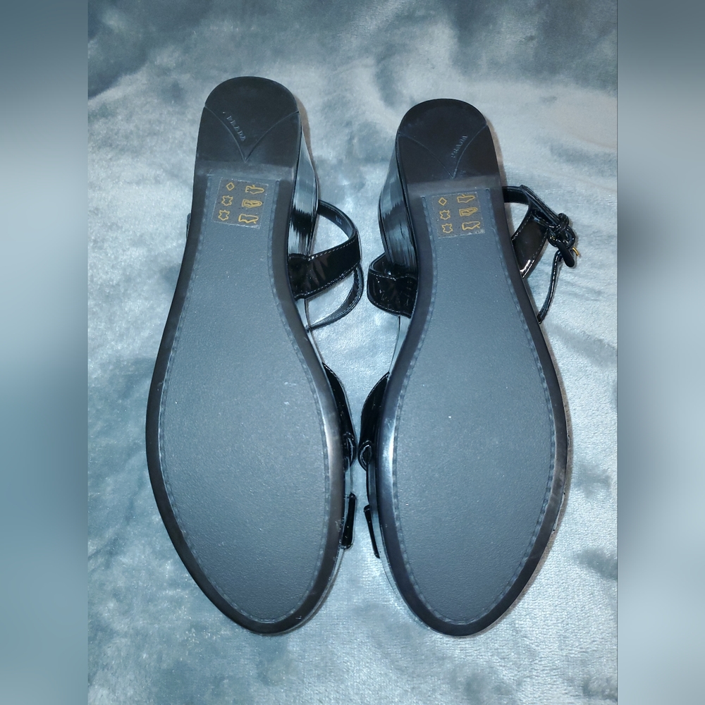 NWOB Prada Black Patent Leather Platform Wedge Sandal Size 37 1/2 - Picture 4 of 9